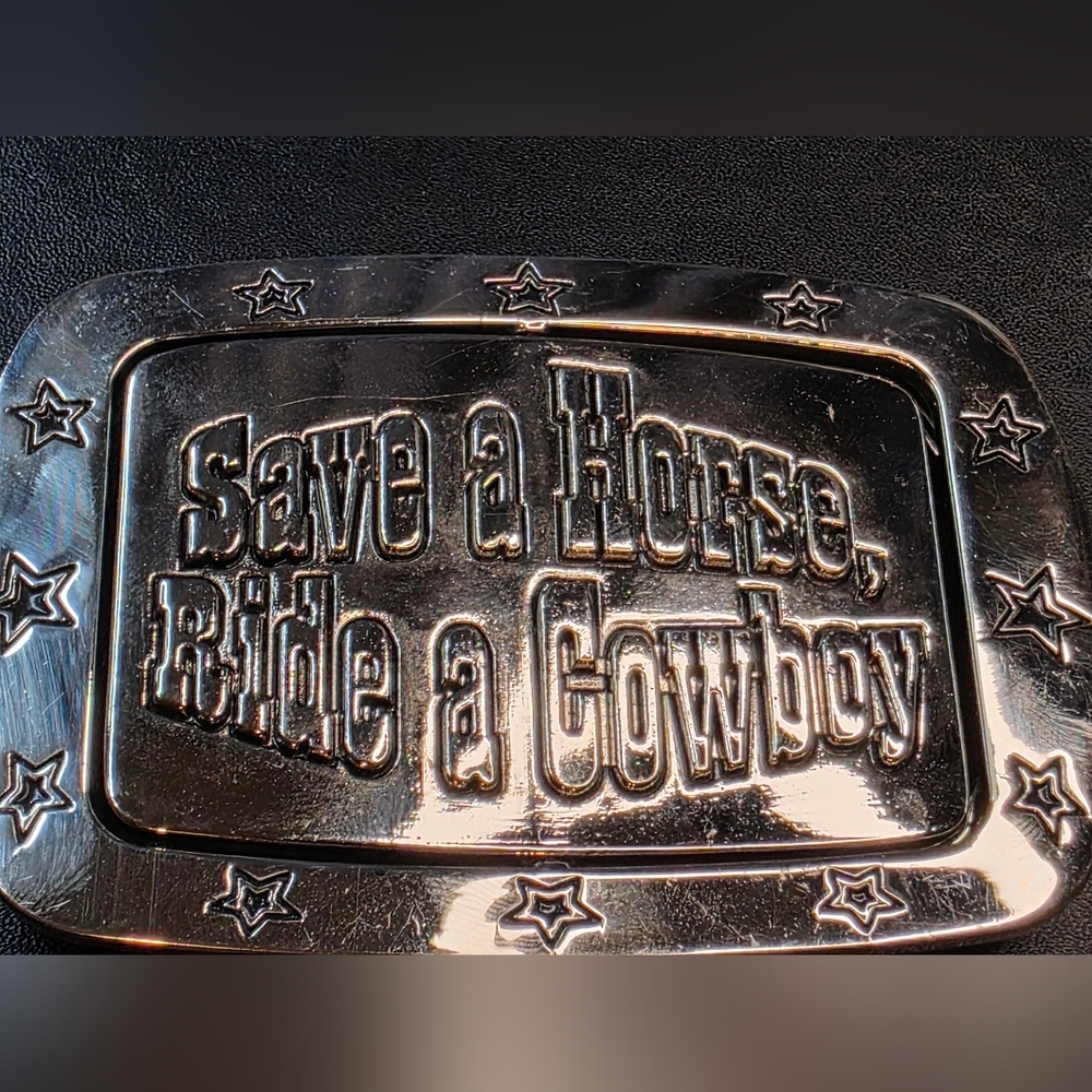 "Save A Horse, Ride A Cowboy" One Side & a Rodeo Image / Metal Belt Buckle - Picture 3 of 10